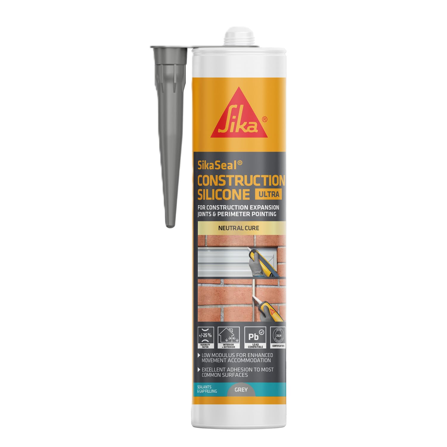 Sika SikaSeal Construction Silicone Ultra (Previously Everflex 450) - Low Modulus Neutral Cure Expansion Joint and Perimeter Pointing Sealant - Grey - 300ml