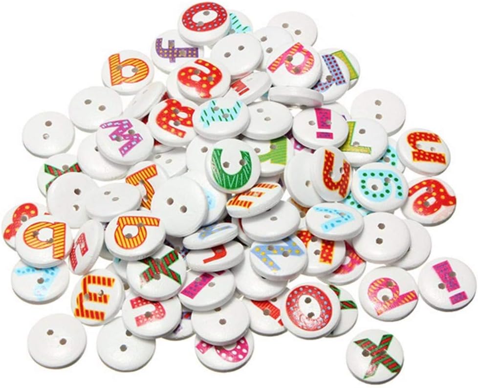 Ogquaton 100 STÜCKE Englisch Alphabet Knöpfe DIY Holz-nähende Knöpfe Mit 2 Löchern ...