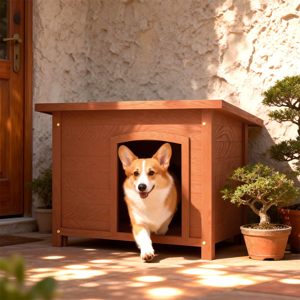 BAKAJI Cuccia per Animali Domestici in Legno di Cipresso, Casetta per Cani e Gatti con Tetto Apribile, Casa da Esterno ed Interno Resistente Alle Intemperie con Tettoia Asfaltata, 85 x 58 x 58 cm