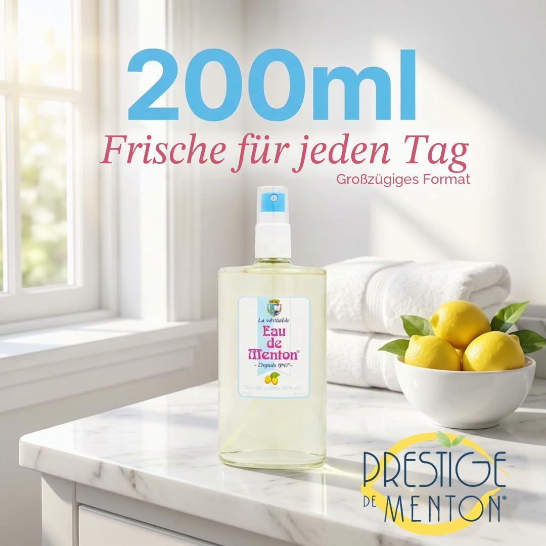 Die Echte Eau de Menton, Eau de Toilette mit Zitrone - handwerklicher Parfümeur aus Französische Riviera (200 ml)
