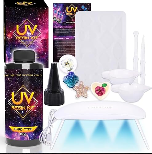 Zoncolor Kit de resina epoxi con luz UV con molde de fabricación de joyas, moldes de silicona transparente UV, suministros de curado, collar, disponible en Yaxa Colombia