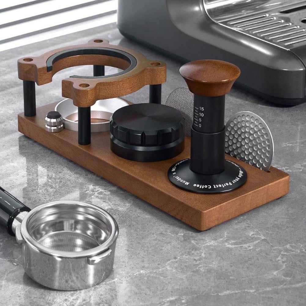 Semplice pressino for caffè in Legno, Base for macinacaffè, tacca Regolabile, Universale da 51-58 mm, Adatto for Principianti e Professionisti