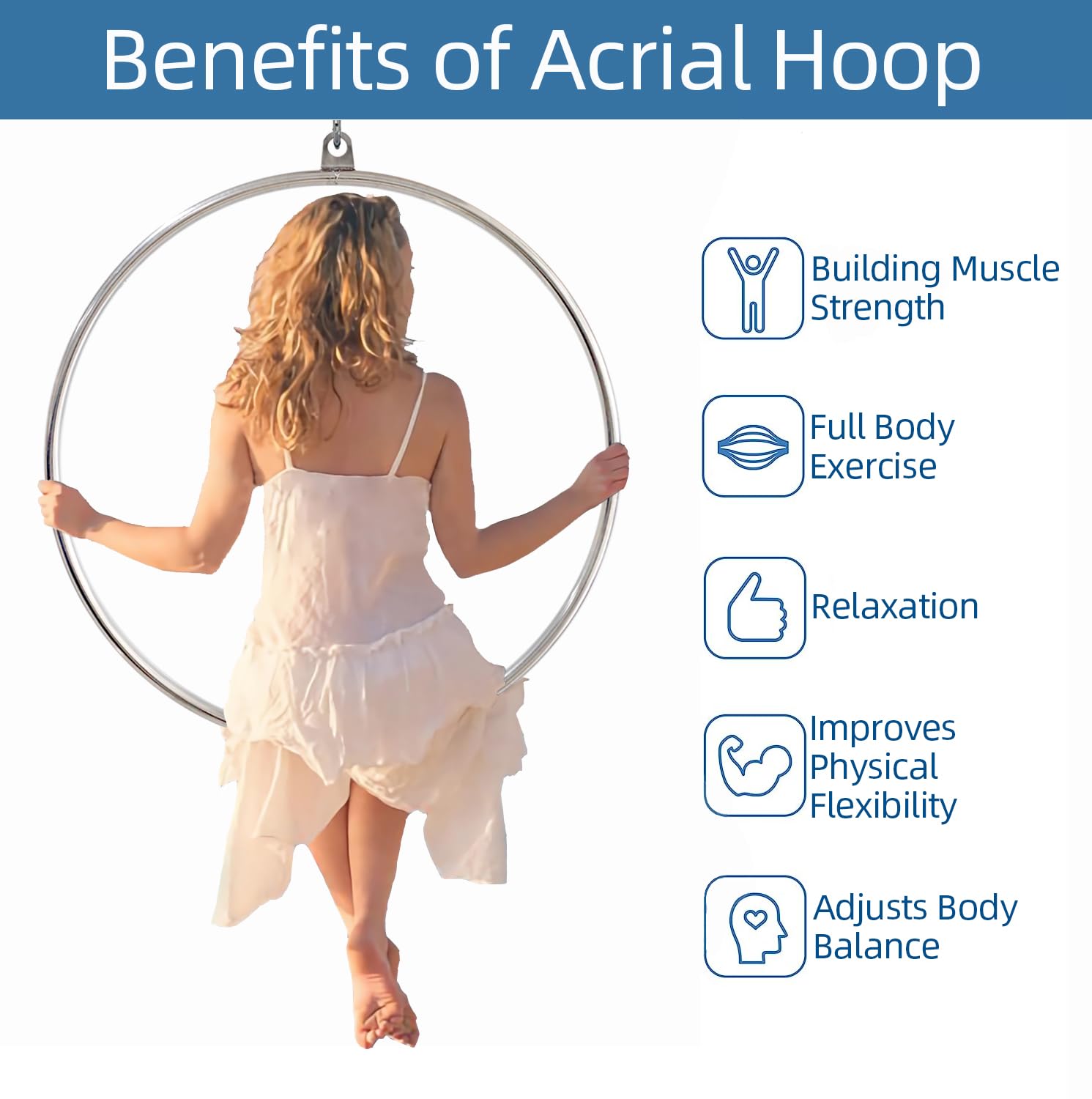 PRIOR FITNESS Aerial Hoop Set, Professioneller Aerial Lyra Hoop, 80cm/85cm/90cm/95cm Edelstahl Single Point Aerial Hoop Equipment, Circus Fitness Aerial Hoop Aerial Hoop für Zuhause, Fitnessstudio,