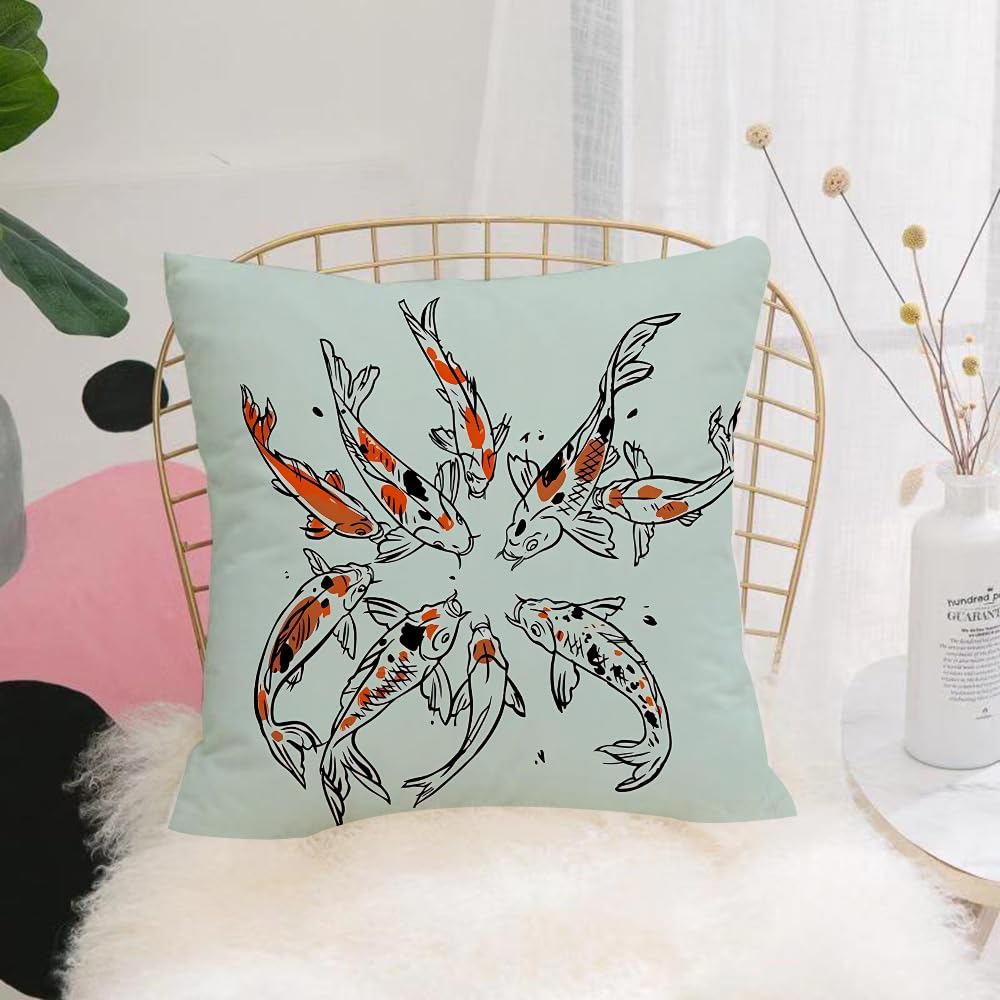 HYMSXW Cushion Cover,Throw Pillow Case Home Decorative for Living Room Bedroom Sofa Chair 20X20 Inch,Koi art, unique orange and black patterns arranged in circular patterns cleverl,Pillowcase 50X50cm