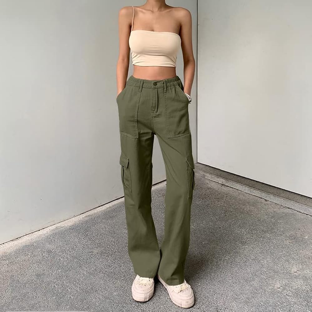 QYANGG High Waist Cargo Pants Women Stretch Baggy Cargo Pants
