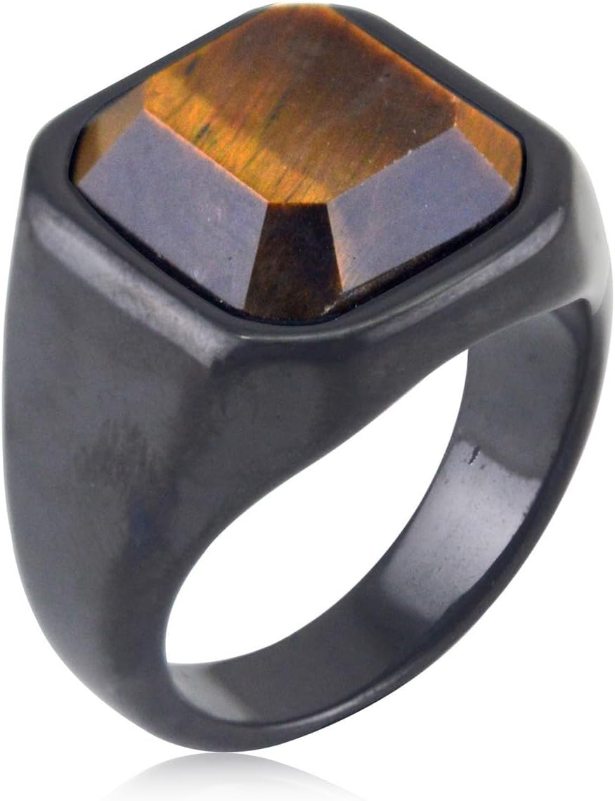 Men's Stainless Steel Natural Tiger Eye Stone Red Black Brown Stone Ring Women's Jewelry US Size 7-13