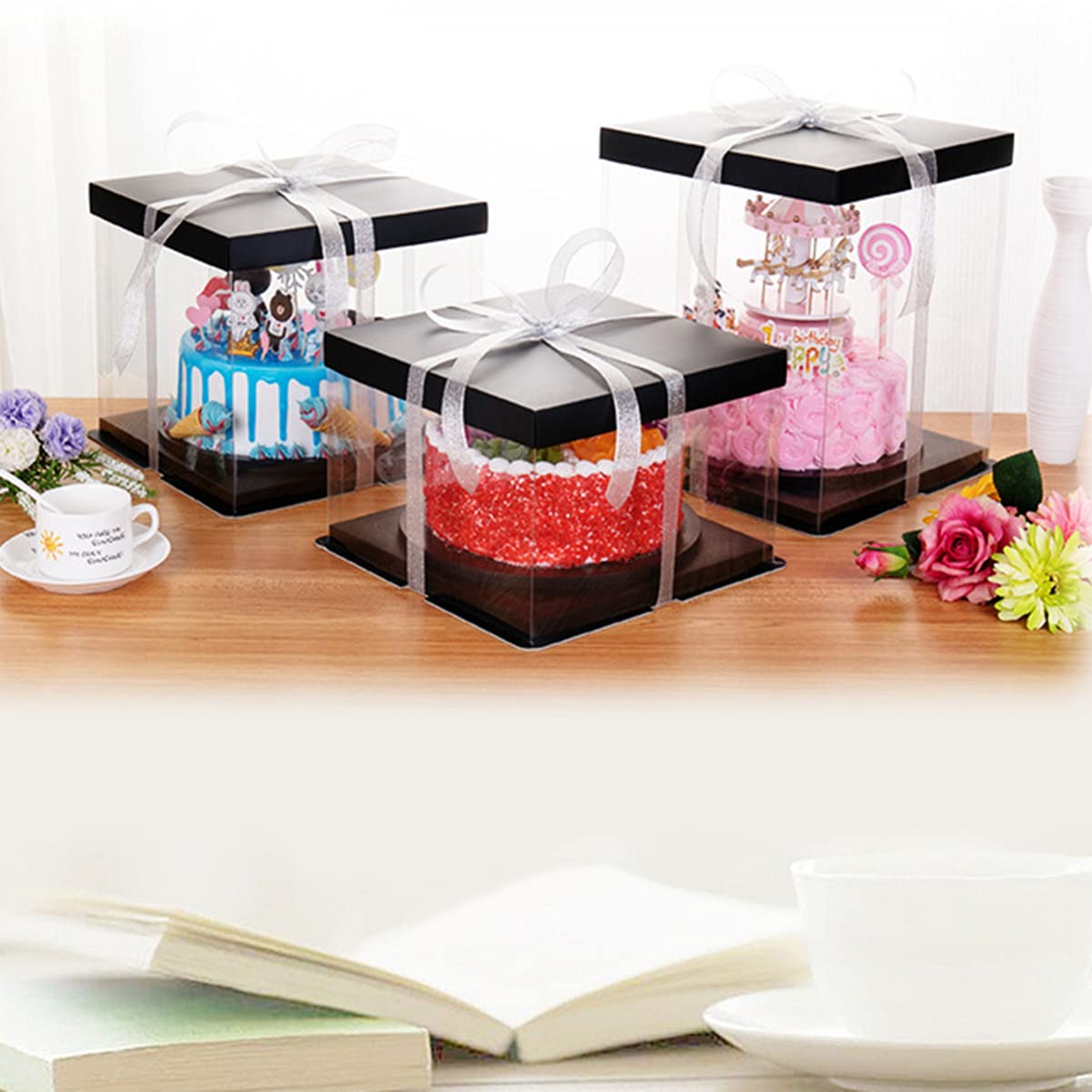 OKUMEYR 10.5inch Single-layer Cake Display Box Cupcake Muffin Containers Baking Storage Bag for Parties Events Design