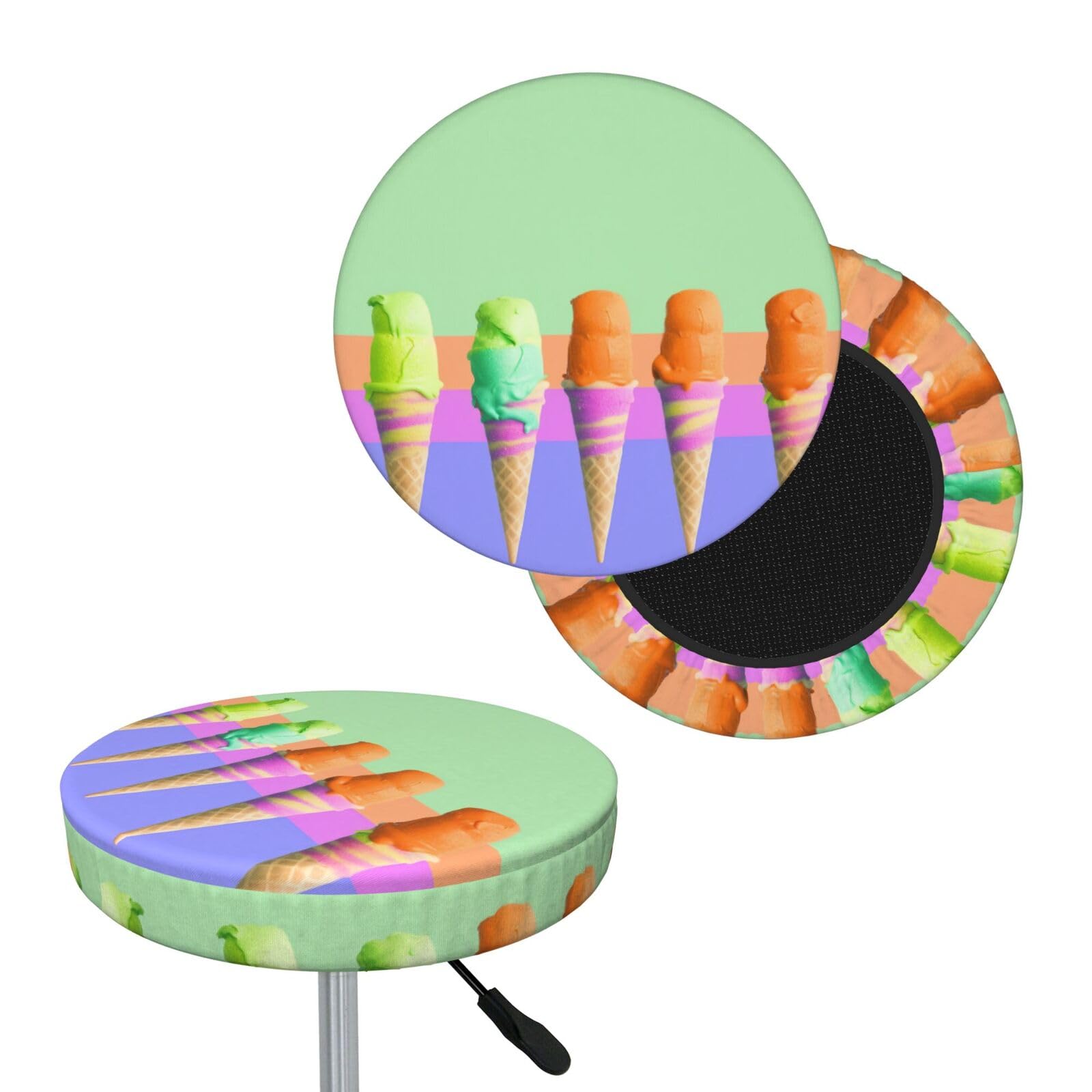 NONHAI Ice Cream Rainbow Gradient Bar Stool Cover Round Elastic Stool Cushion Covers Dustproof Bar Chair Cover Washable Stool Cushion Slipcover Stretch Stool Seat Covers for 12-14 Inch Chair