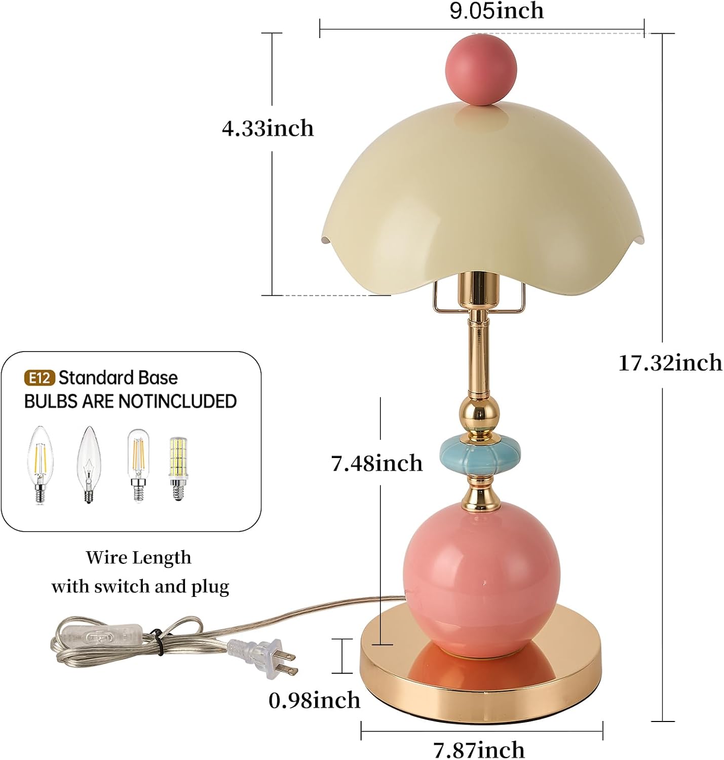 Modern Green Metal Shade Table Lamp Plug in Metal Base Desk Light with Plug Cord Switch for Bedroom Bedside Living Room