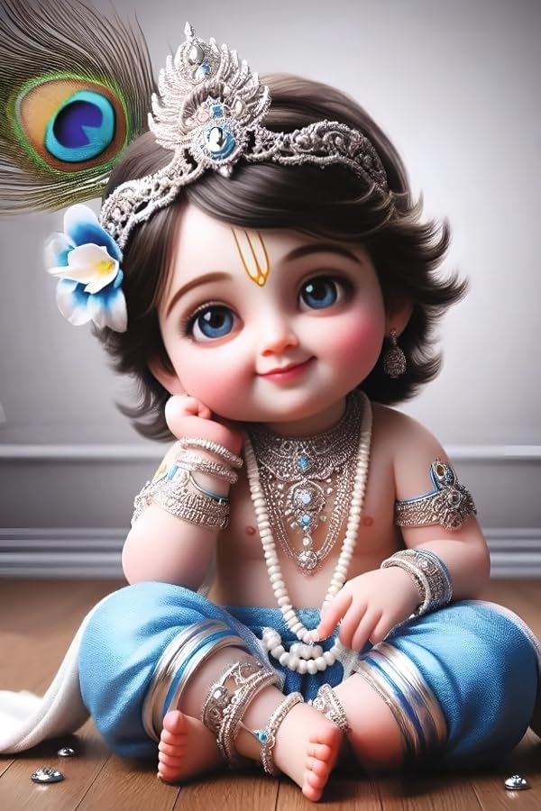 DigitalMantra Paper Baby Krishna Photo Posters for Pregnant Women, Cute Little Bal Gopal Poster For Room Wall Decoration, 12 x 18 Inch (Design 11)