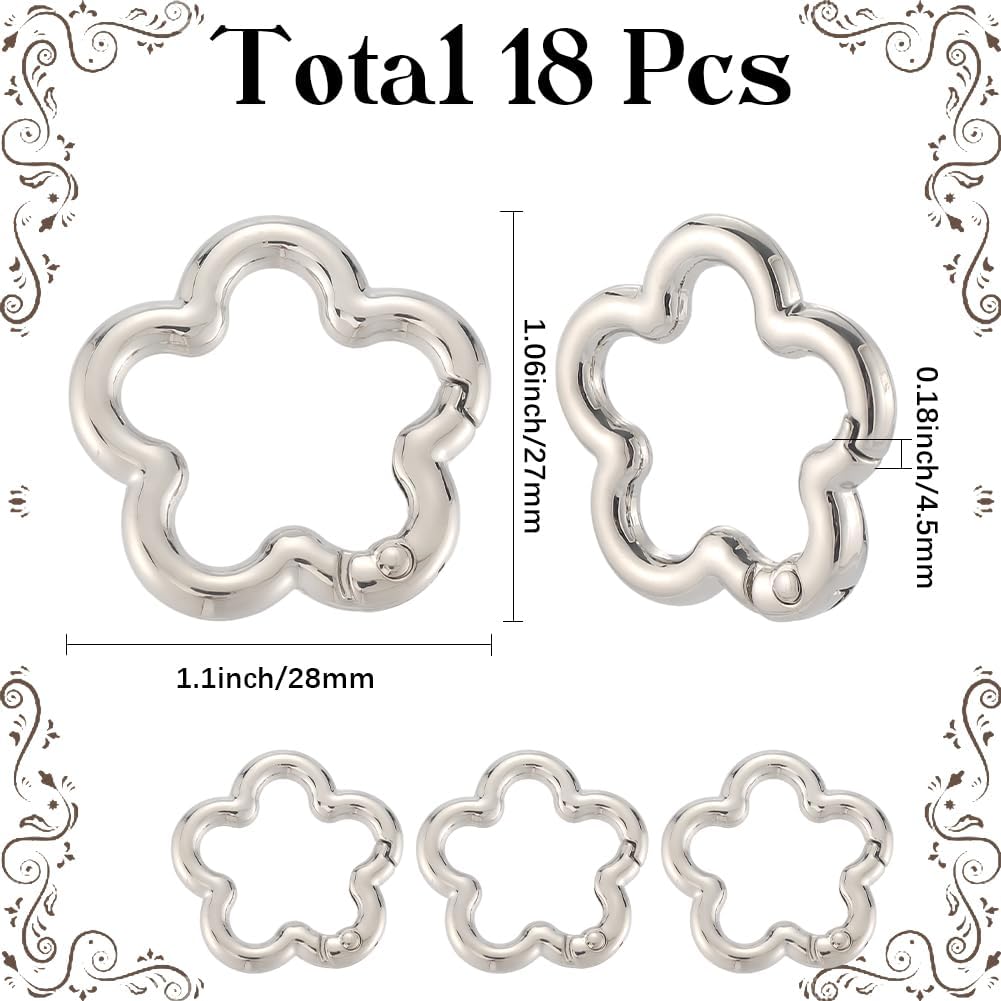 SUNNYCLUE 1 Box 18Pcs Spring Gate Ring Silver Carabiner Clip Bulk Flower Snap Hoop Trigger Buckle Alloy Clamp Metal Links Carabiner for Keychain Making DIY Bags Crafting Purse Keyrings Strap Handbag - Image 2