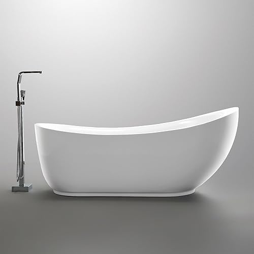 Miniatura 3 de ANZZI Tina independiente moderna de 71 pulgadas, acrílico blanco brillante + fibra de vidrio, bañera de hidromasaje independiente + desbordamiento y