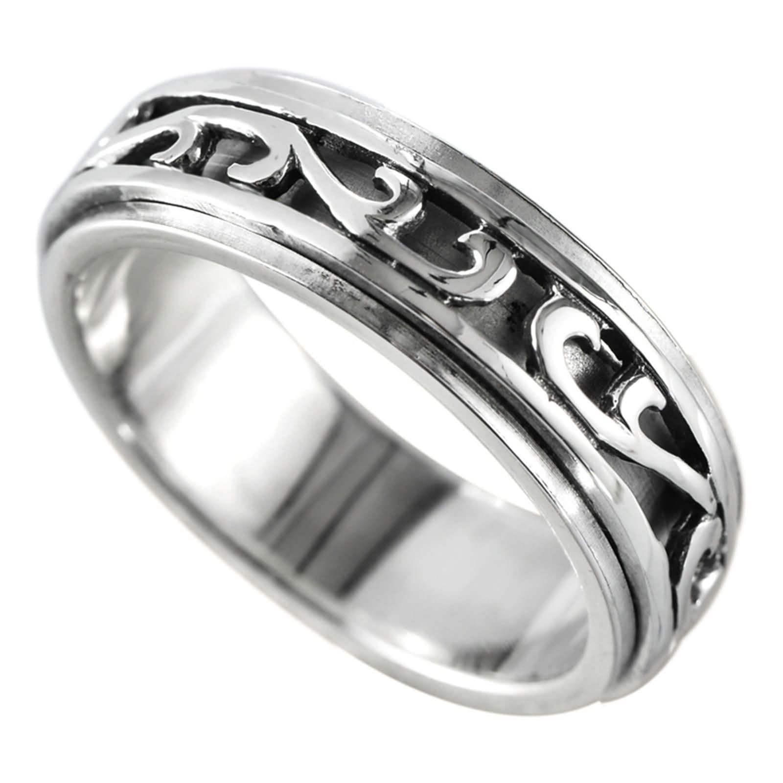 Fedine Incisione Anello Fedina Uomo,Anello Uomo Argento Sterling Spinner Vintage Filigrana 7MM Anello Argento