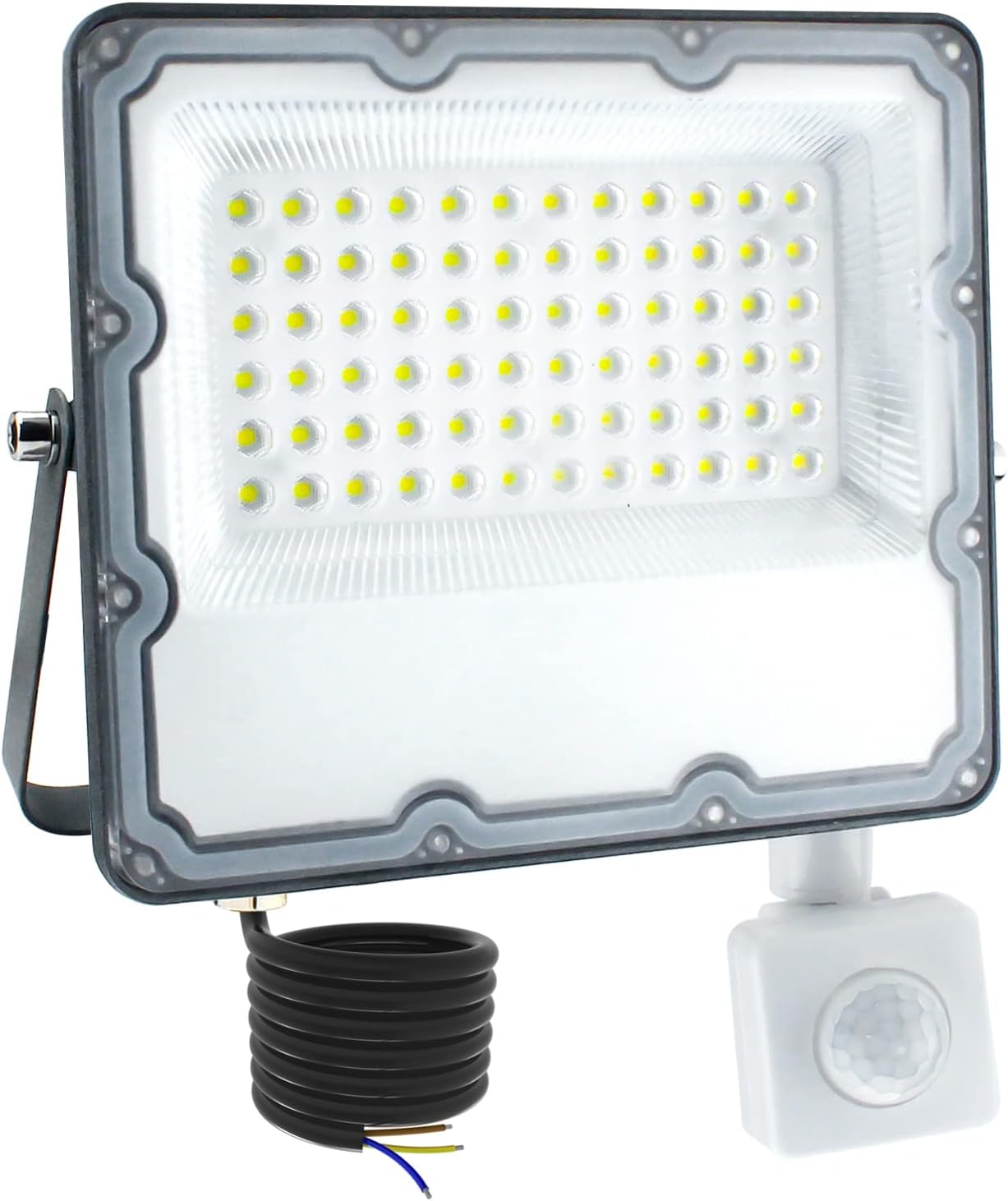 CREATESTAR 60W Foco LED Exterior con Sensor de Movimiento, 6500K Blanco Frío 72 Leds Foco Proyector LED, IP66 Impermeable Iluminación de Seguridad para Patio,Garaje,Terraza,Casa
