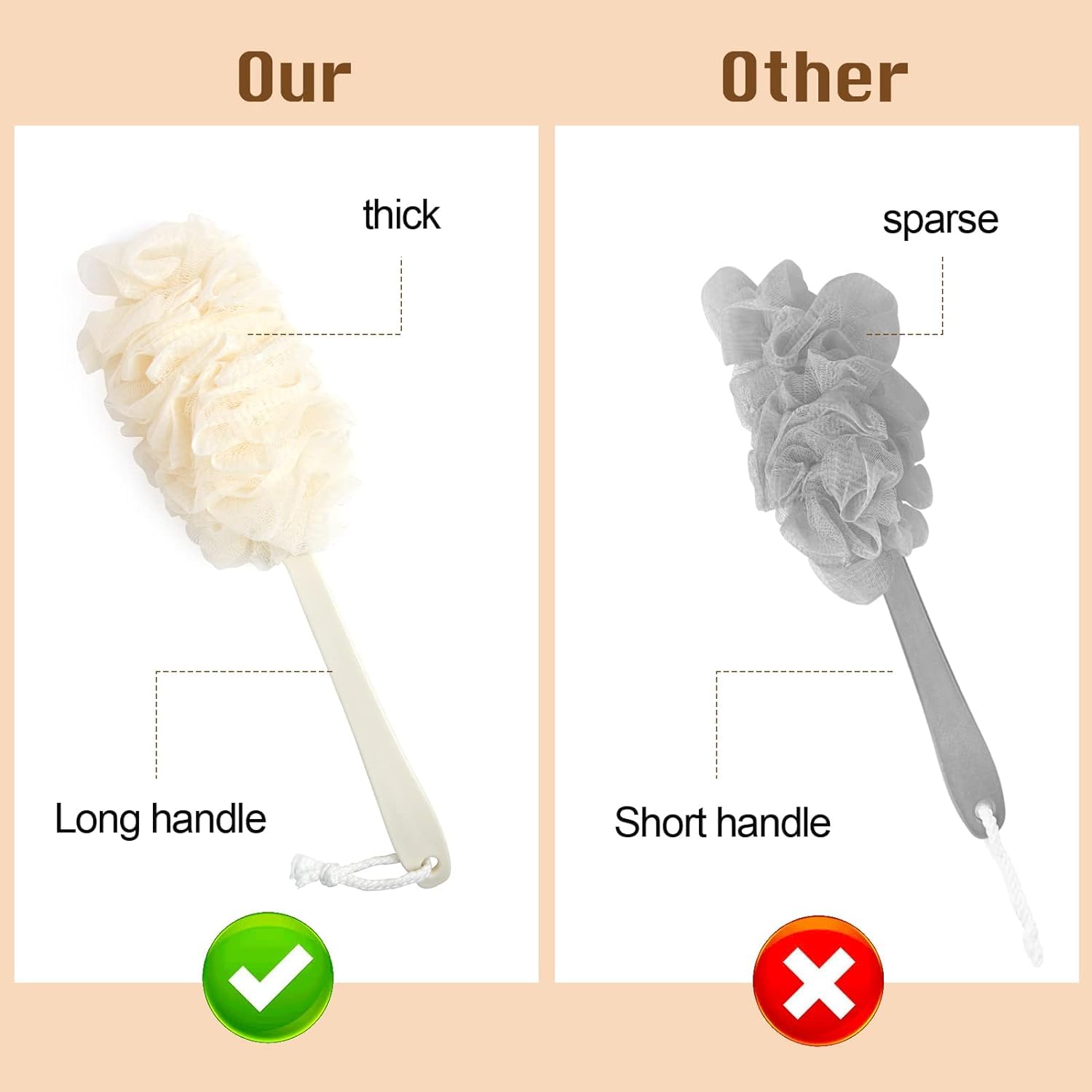 MEETOZ 2Pack Back Scrubber for Shower Loofah Sponge Brush Exfoliating Body - Image 3