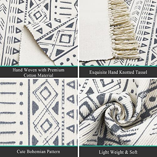 Pauwer Boho Cotton Area Rug Set 2 Piece 2'X6'+2'X3' Hand Woven Cotton Rugs With Tassel Washable Runner Rugs For Kitchen, Hallway, Living Room, Bedroom #TOP1