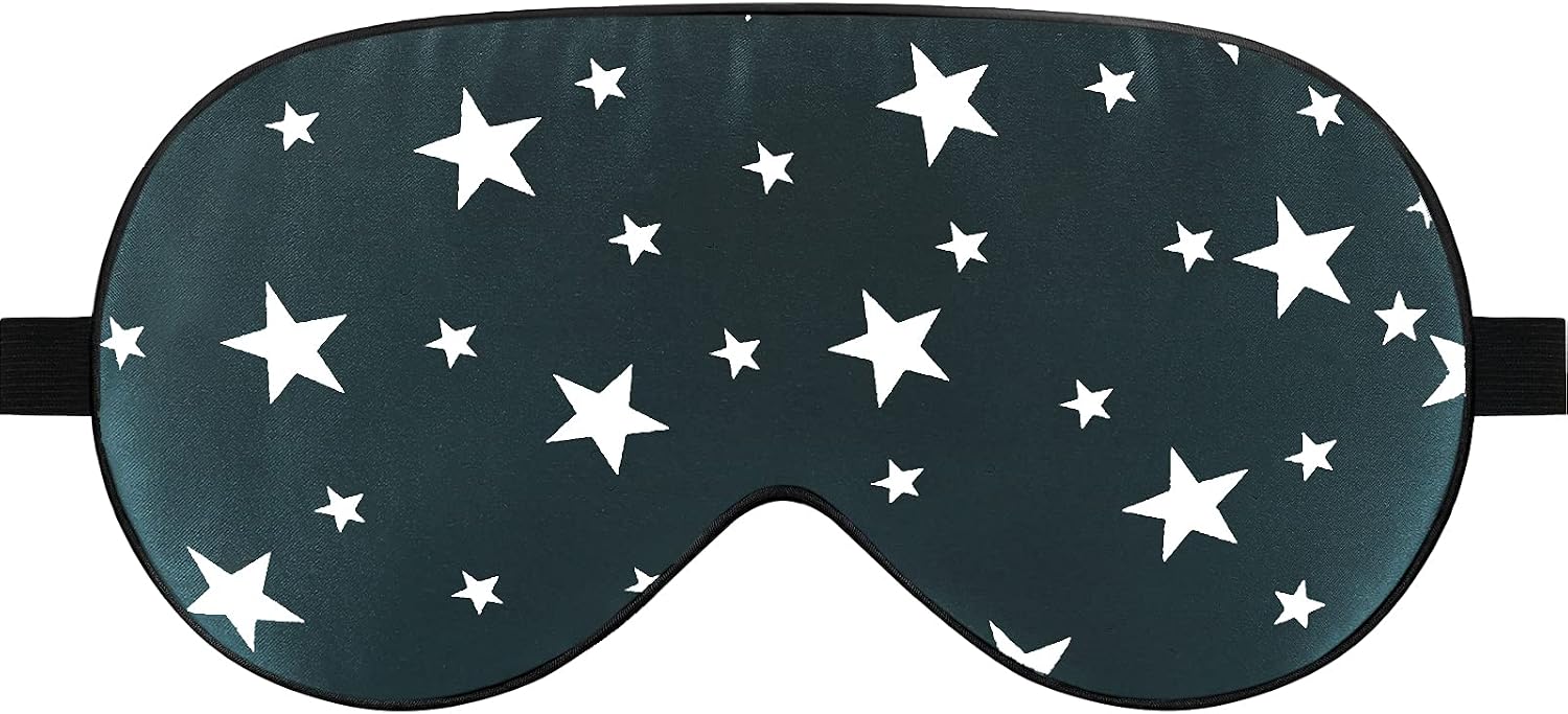 Lonfrote Mulberry Silk Sleep Eye Mask for Women Men,Sleeping Mask Blindfold with Adjustable Strap,Smooth Eye Shades Cover for Nap Yoga Travel (Dark Green Star)