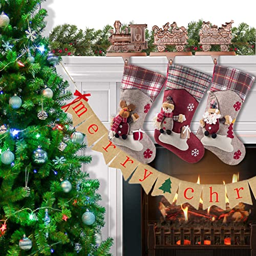 Wenfome Set Of 3 Stocking Holders - Christmas Train Stocking Hangers For Mantel - Red Bronze Metal Christmas Stocking Holders For Fireplace Mantle - Heavy Stocking Holder For Mantle With Hook #TOP4