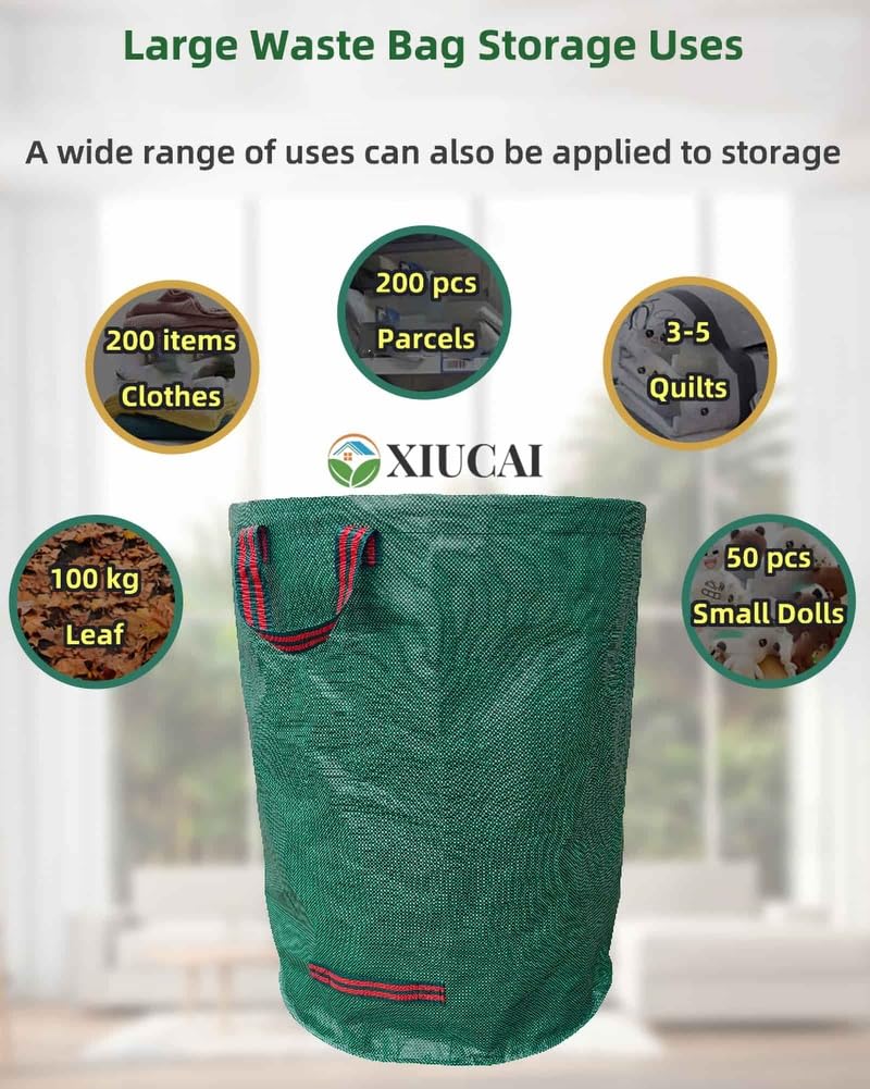 2 Sacchi Riutilizzabili 500L per Rifiuti Verdi | con 1 Paio di Guanti per Prato, Foglie e Residui Giardino,2bags 1glove