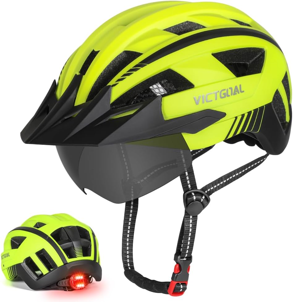 Victgoal Bike Helmet for Men Women with Led Light Detachable Magnetic Goggles Visor Mountain & Road Bicycle Helmets Adjustable Size Adult Cycling Helmets