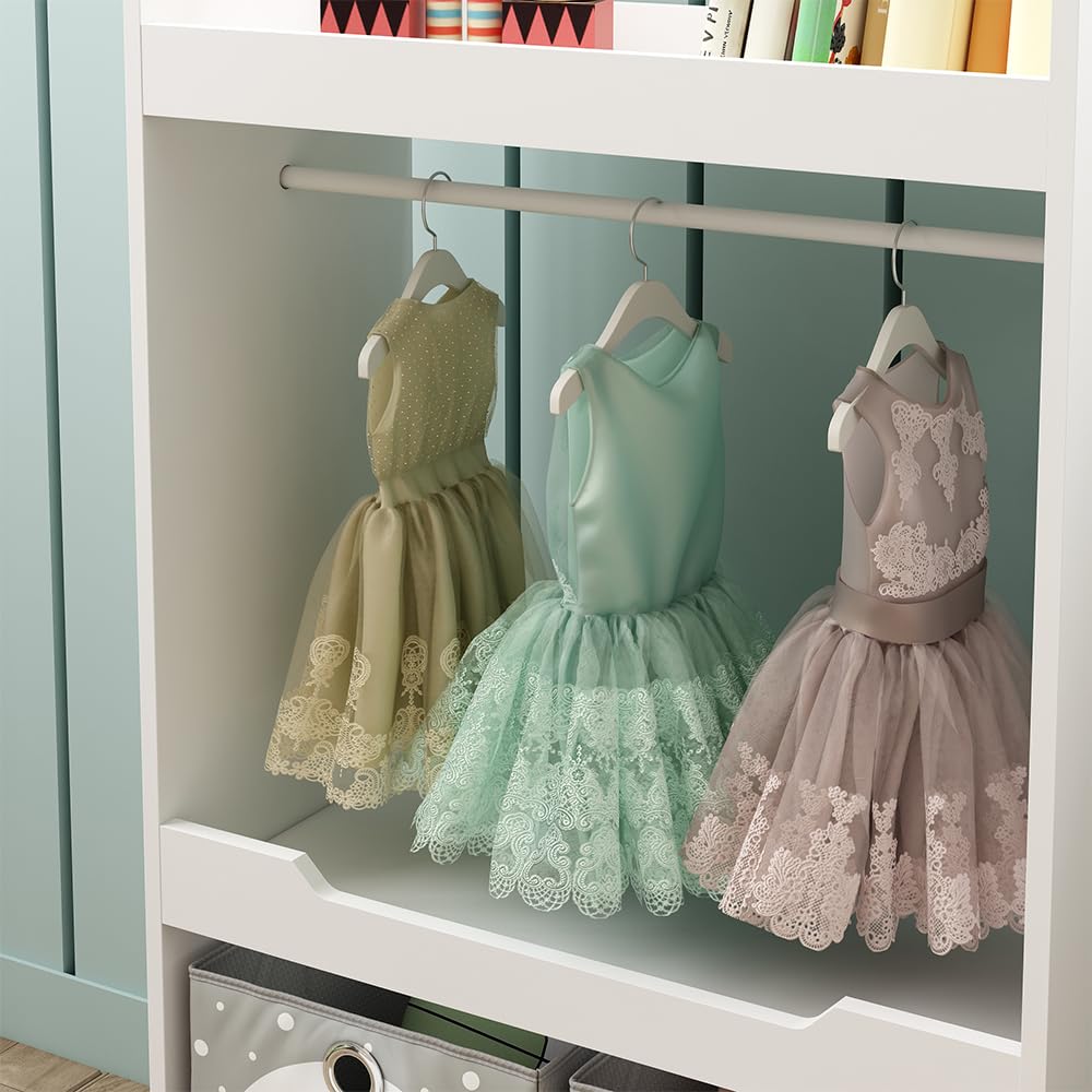 Vicco Armoire pour Enfants Conny, Blanc, 67x110cm avec Barre de Suspension et Boutons en Bois, pour Le Rangement et l’Organisation des vêtements pour Enfants