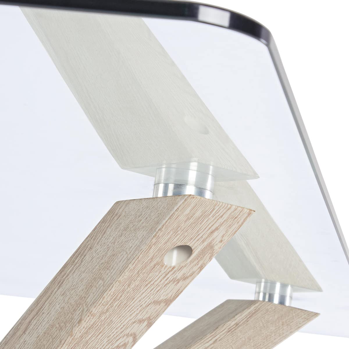 Yellowshop | Tavolo Rettangolare YAML160x90 cm cm – Piano in Vetro Temperato e Struttura in Acciaio Effetto Legno Naturale, Design Moderno per Sala da Pranzo e Soggiorno