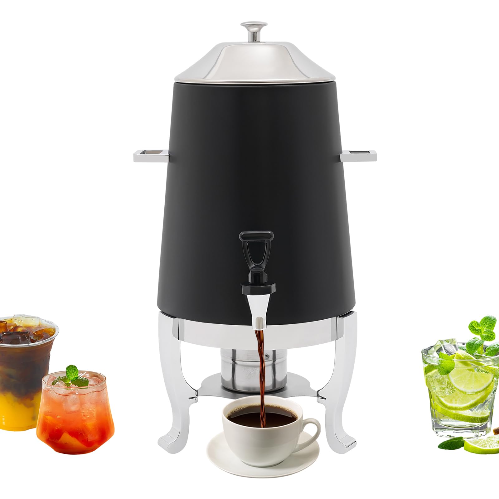 3.4 Gallon/13l Beverage Dispenser For Coffee Tea Hot Water,Coffee Urn With Fuel Holder,Hot Drink Dispenser With Stand,Coffee Dispenser With Fuel Holder For Hotels,Banquets(Black)