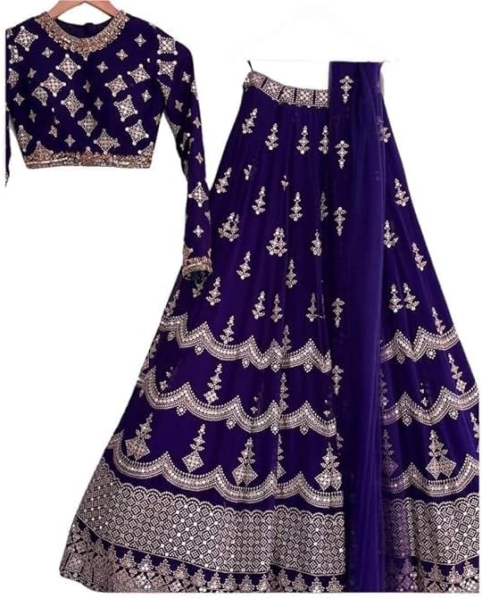 Women’s Art Silk Lehenga Choli with Sequins Embroidery Work & Unstitched Blouse - Parti Wear Georgette Dupatta for Weddings and Special Occasions