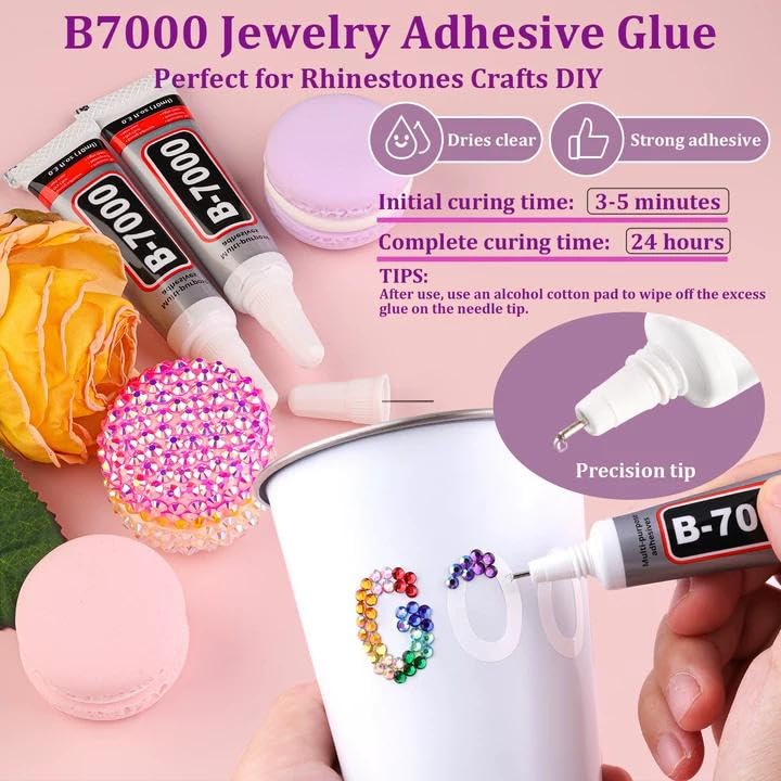 Image of 30000Pcs Resin Rhinestones for Crafting, Multicolor 2 /3 /4mm Flacktback Gems with 1Pcs B7000 Jewelry Glue, Bedazzling Crystal for DIY Crafts Clothing Tumblers Mugs Shoes Fabric Nail Art