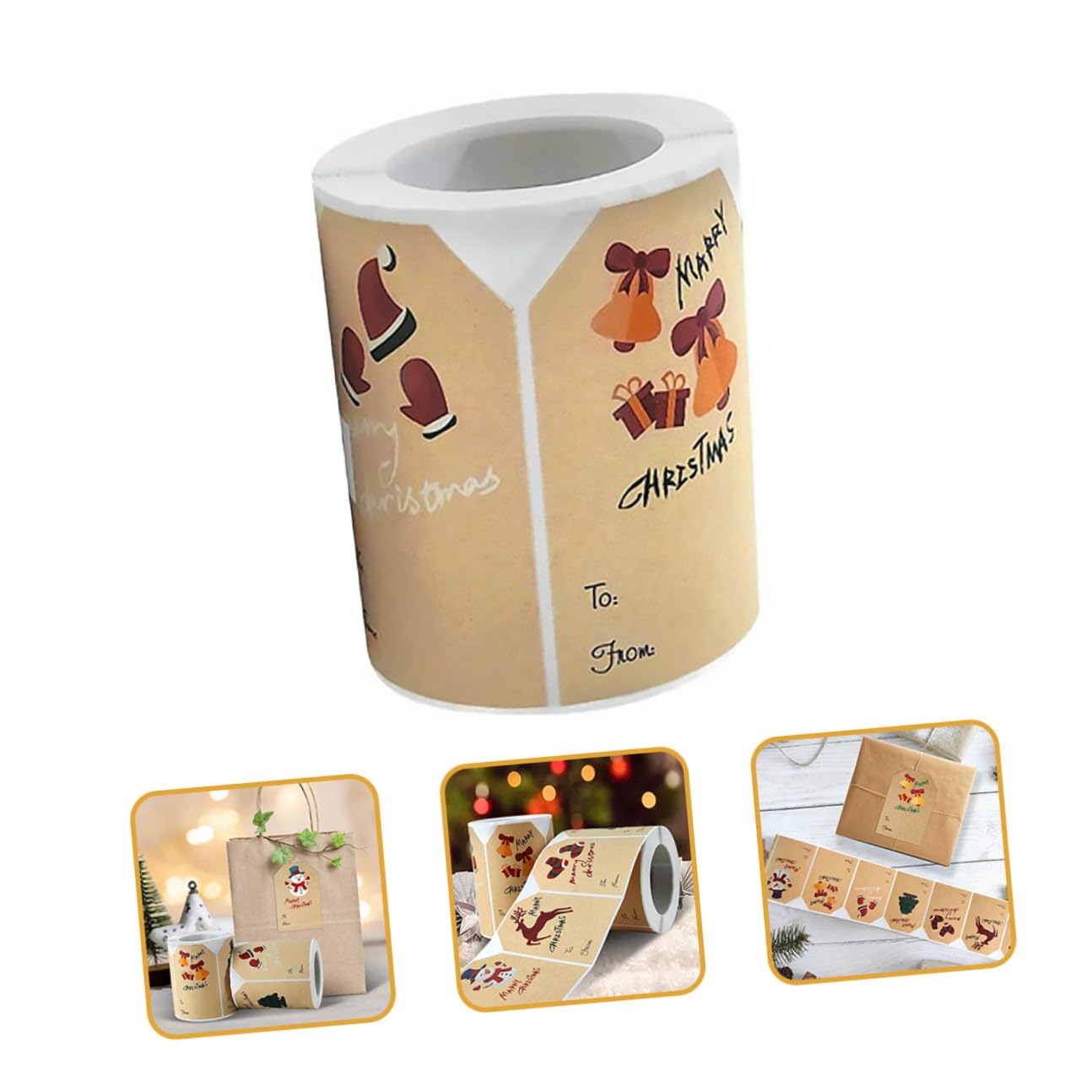 Housoutil 4 Etichette Natalizie Autoadesive in Carta Kraft con Design e Renne Adesivi Regalo per Feste e Decorazioni Festive