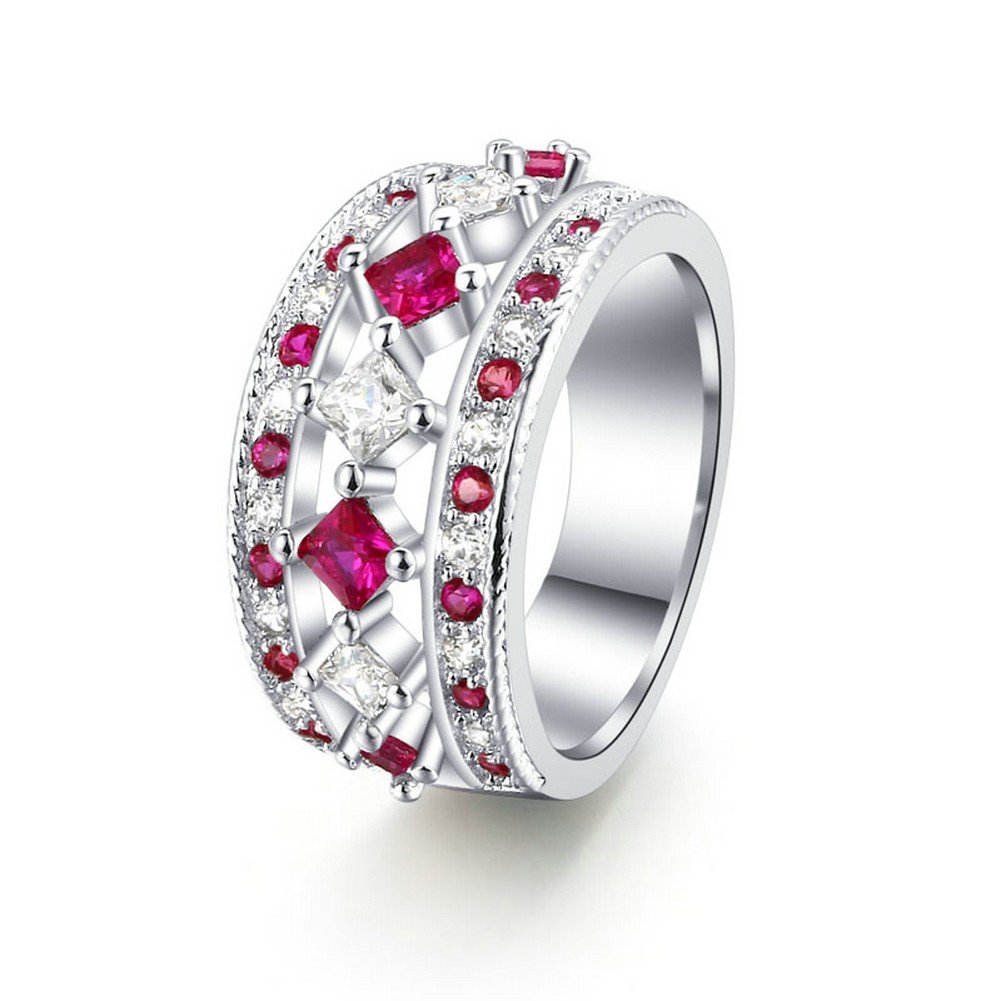 Luxury Fashion White Gold Plated Pink Crystal Cocktail Party Rings Fashion Jewelry For Wemon