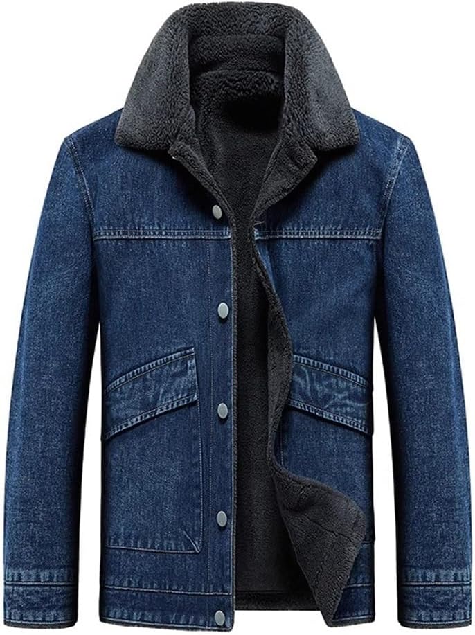Winter men's Jacket, Denim, Cotton, Plush Thick Insulation, Large Size