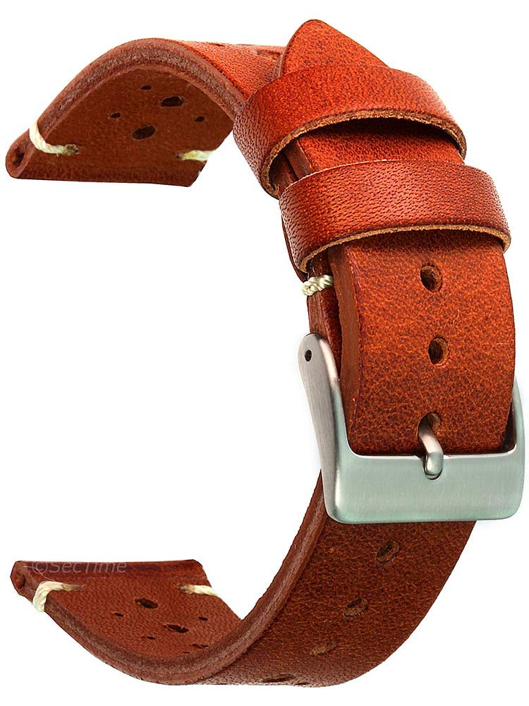 SecTimePerforated Genuine Leather Watch Strap Band Mirage Rally Racing Stainless Steel Brushed Buckle Spring Bars SecTime