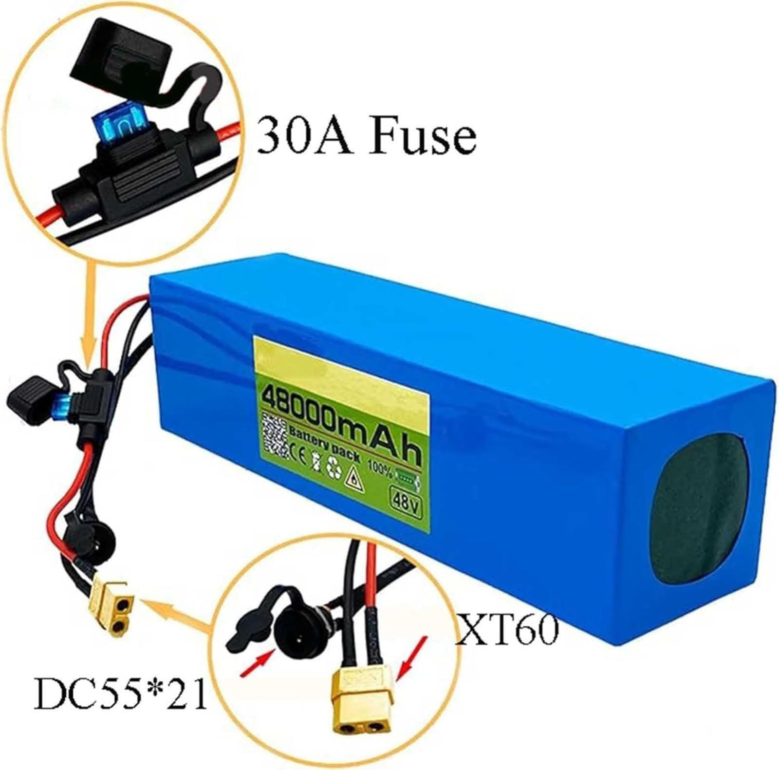 Batería De Iones De Litio Para Bicicleta Eléctrica De 48 V, 48 Ah, 13S3P, Con Cargador Y Protección BMS Integrada, Ideal Para Motores De Bicicleta Eléctrica De 200-2000 W. 48V 48Ah,XT60+DC