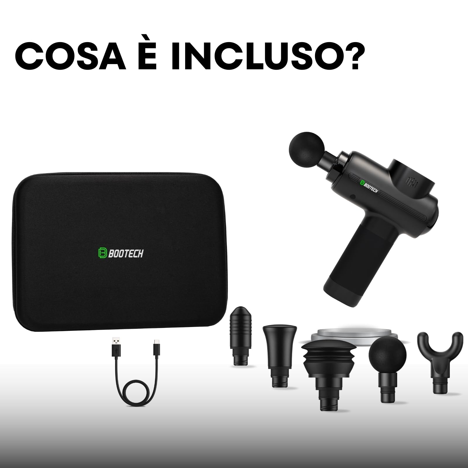 BOOTECH Pistola per massaggi muscolari, massaggiatore professionale a tessuto profondo con 10 mm di ampiezza, massaggiatore silenzioso con 5 teste& 5 velocità per recupero sportivo, sollievo dal