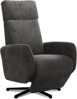 Cavadore TV-Sessel Cobra / Fernsehsessel mit Liegefunktion, Relaxfunktion / Stufenlos manuell verstellbar / Sternfuß, belastbar bis 130 kg / 71 x 110 x 82 / Lederoptik, Dunkelgrau