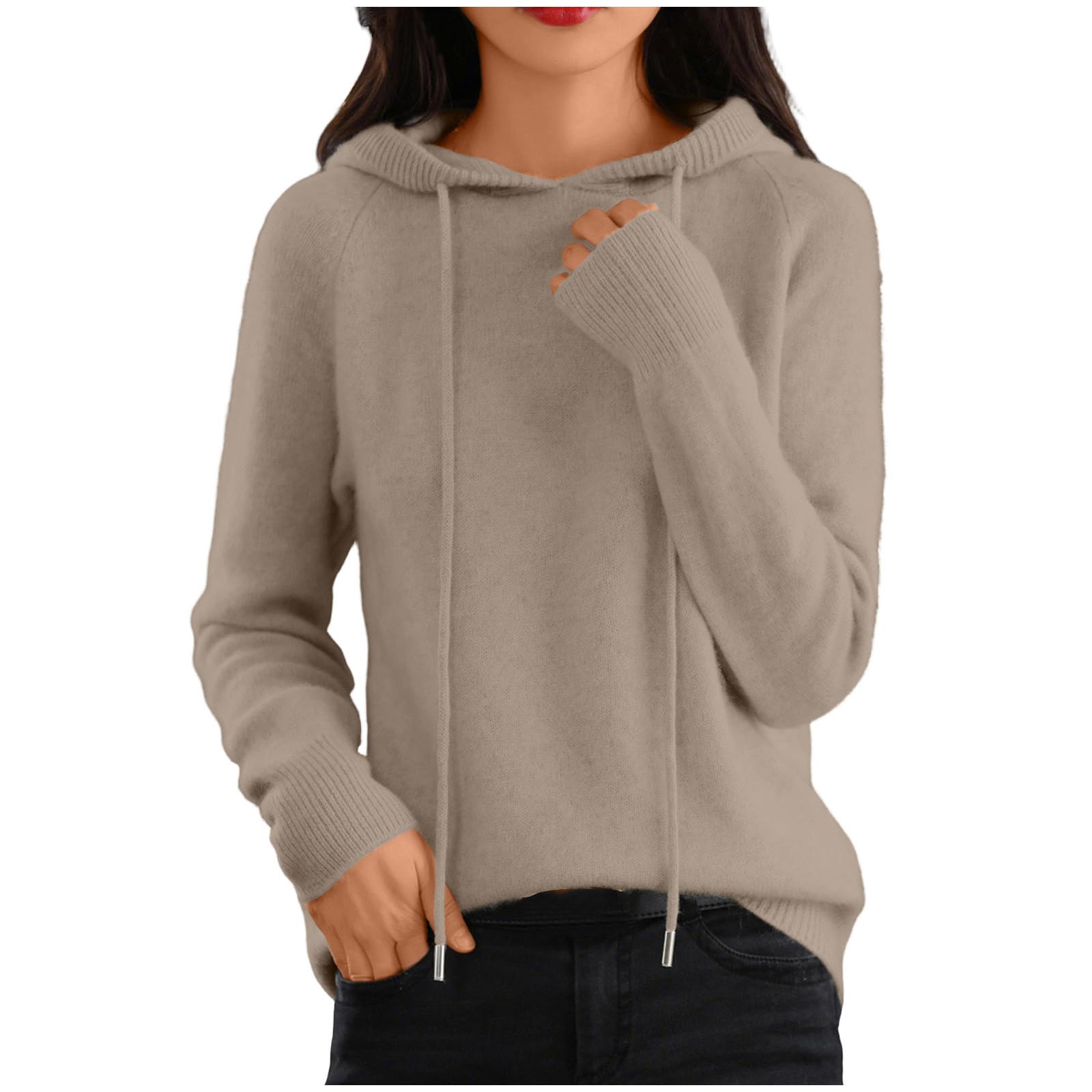 Hooded Sweaters for Women Long Sleeve Lightweight Casual Soft Cotton Tops Fall Fashion Solid Drawstring Clothes