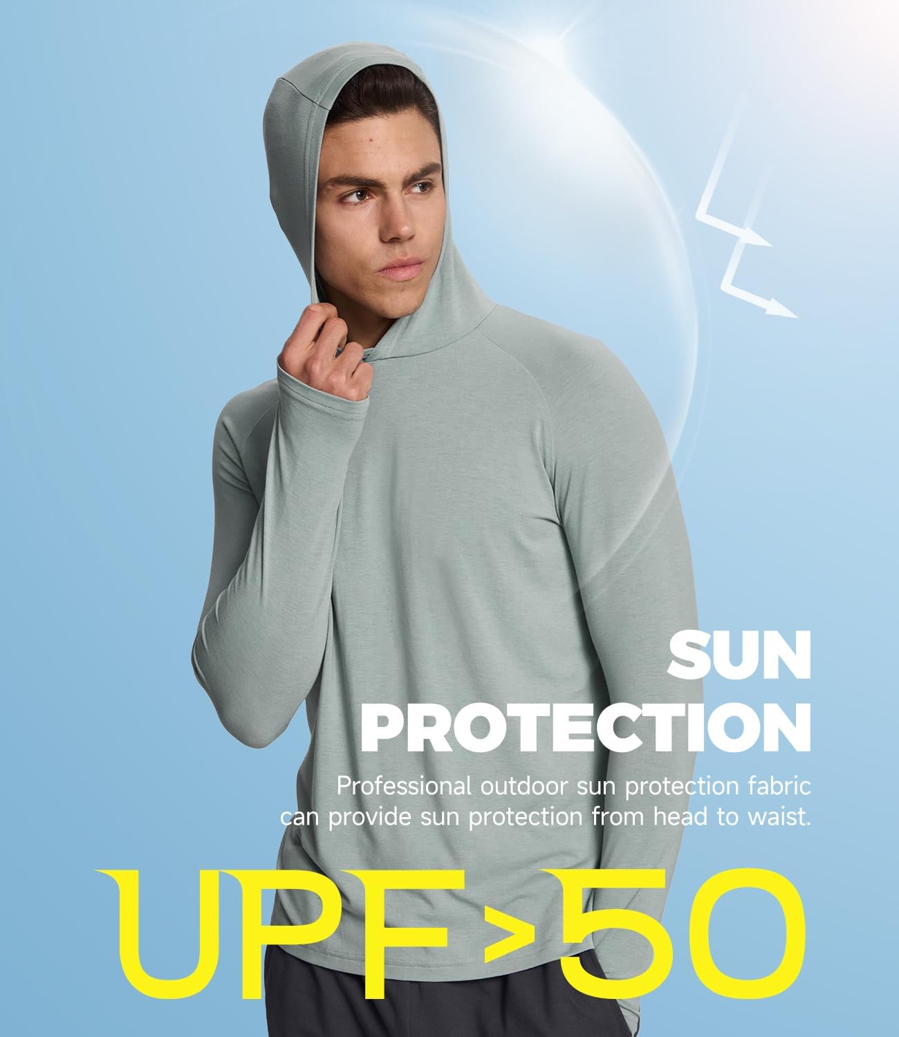 BAMBOO COOL Men's UPF 50+ Sun Protection Hoodies Soft and Lightweight Long Sleeve SPF Fishing Thumbhole Shirts Hooded - Image 4