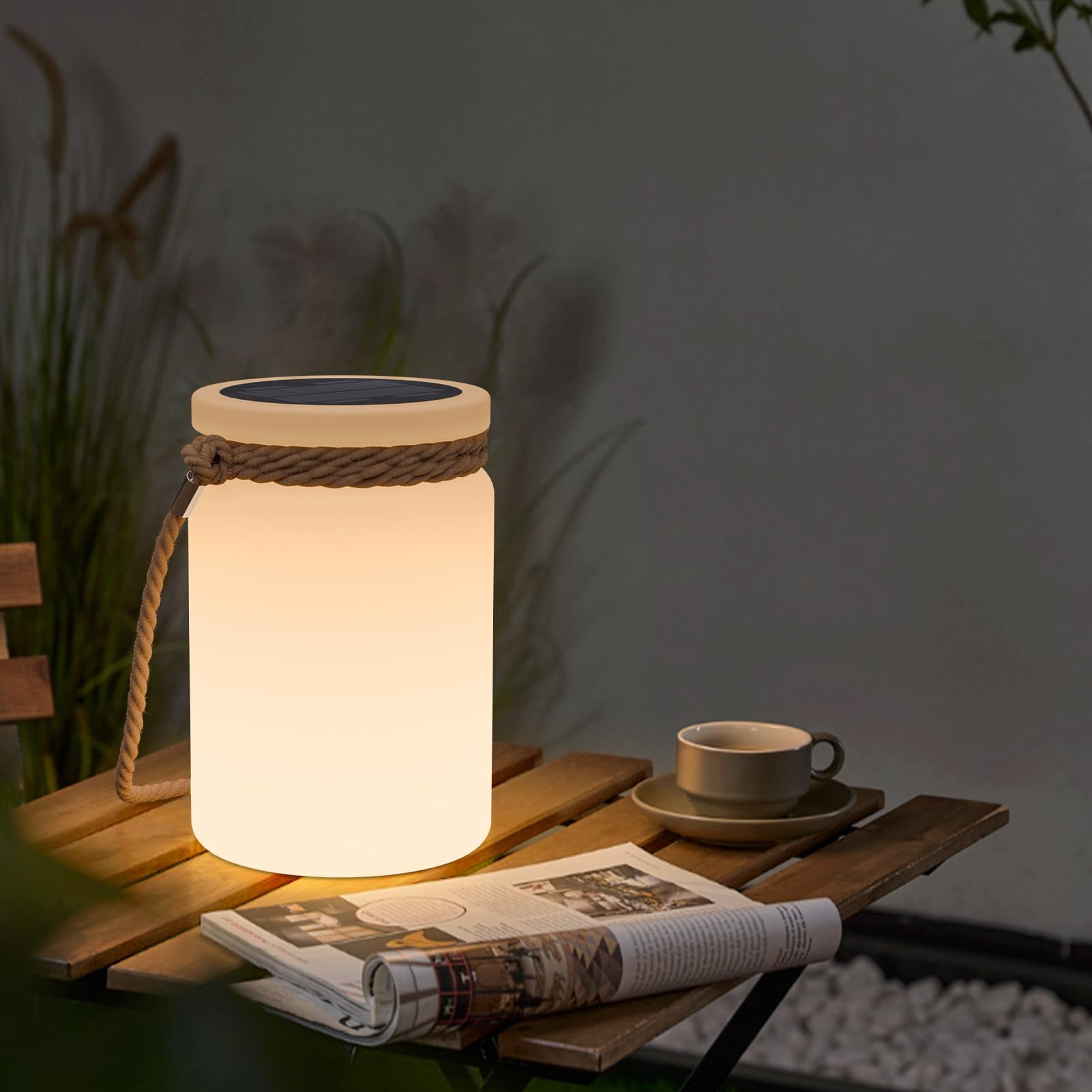 RWWR Lampe de Table Solaire LED 8 Couleurs - Lampe de Table Extérieur Sans Fil avec Télécommande - 2-en-1 Rechargeable IP44 pour Balcon Jardin Terrasse Camping​ (A)