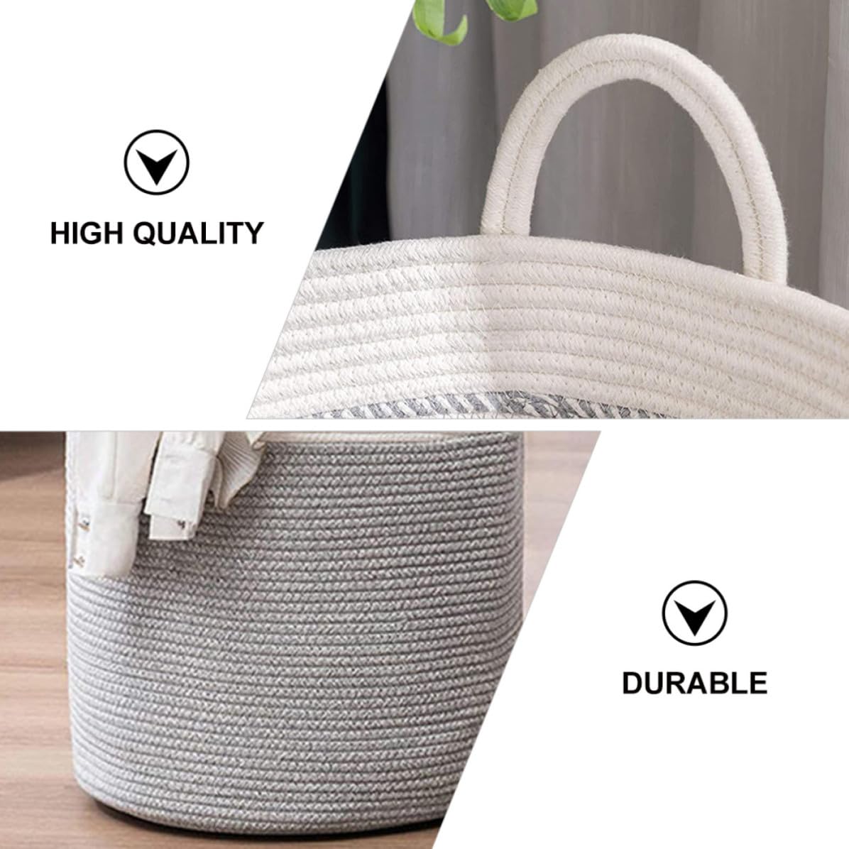 Cesto Portaoggetti in Corda di Cotone Bianco Grigio Pieghevole