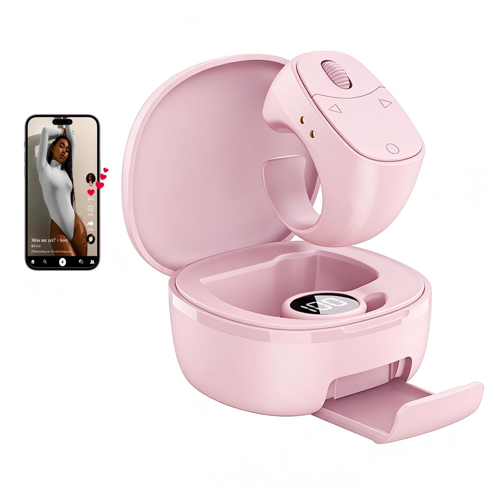 TikTok - Anello di scorrimento Bluetooth per tablet Kindle, iOS, Android, fotocamera, registrazione video, con caricatore (rosa)