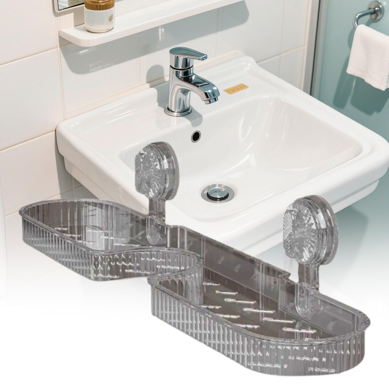 Wasserhahn-Spülbecken-Organizer Mit Saugnapf - Badezimmer Aufbewahrung Für Seife & Zubehör