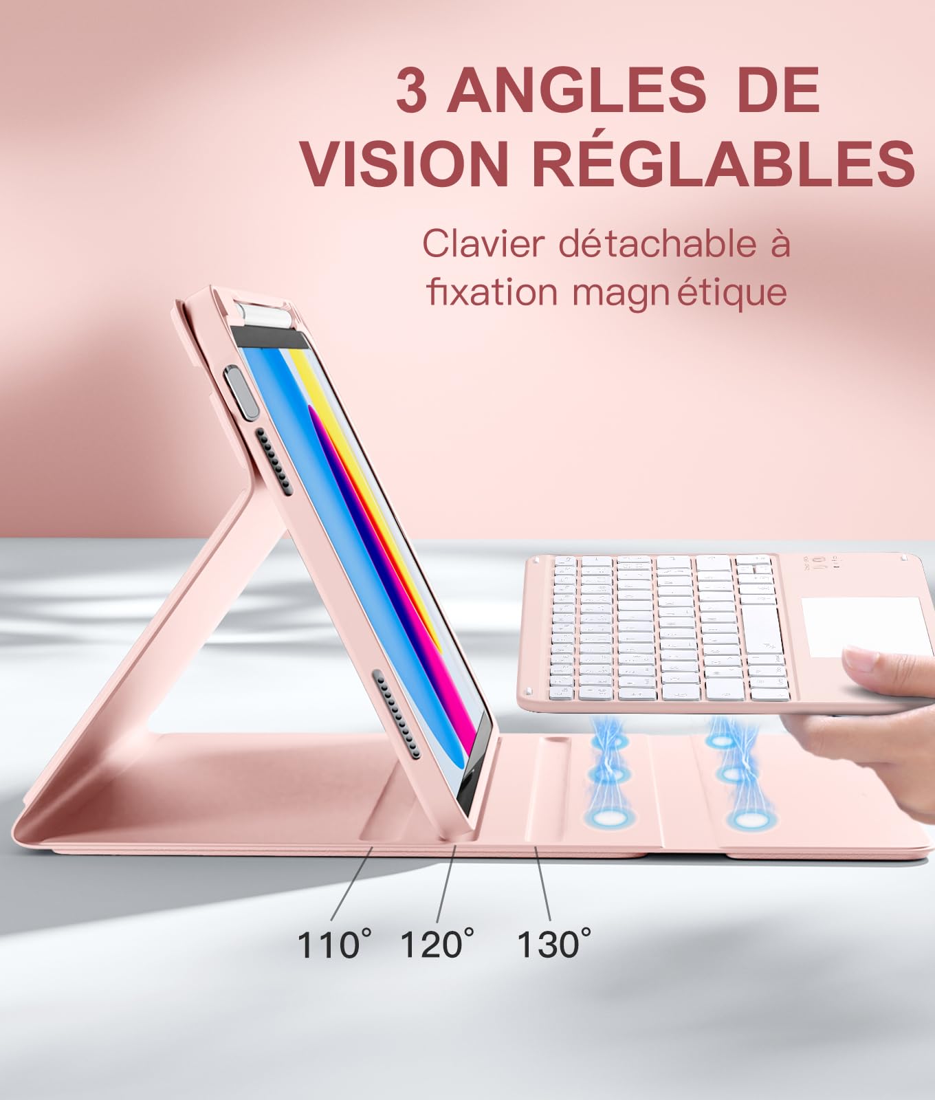 Vobafe Coque Clavier pour iPad A16 11/10 Ème Génération (11 Pouces 2025/10.9 Pouces 2022), Étui Keyboard avec Rétroéclairage 7 Couleurs et Pavé Tactile, Clavier AZERTY Rechargeable, Rose Clair