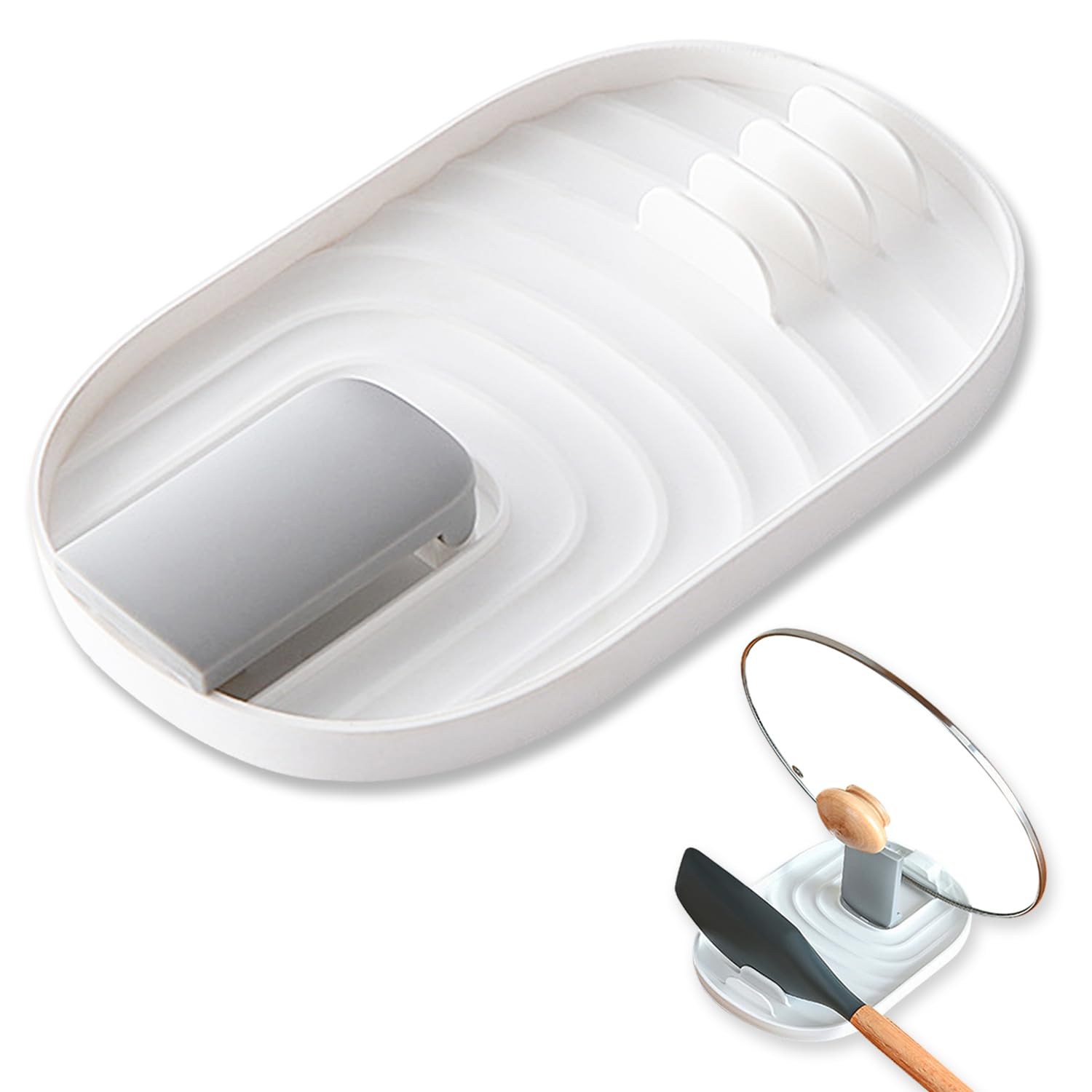 Spoon Rest Kitchen,Utensil Rest Collapsible for Pot Cover Spatula Spoon Tongs(White)