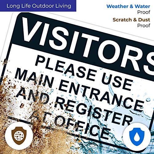 Visitors Please Use Main Entrance Register At Office Sign, 10X7 Inches, 4 Mil Vinyl Decal Stickers Weather Resistant Uv Protected, Made In Usa By Sigo Signs #TOP4
