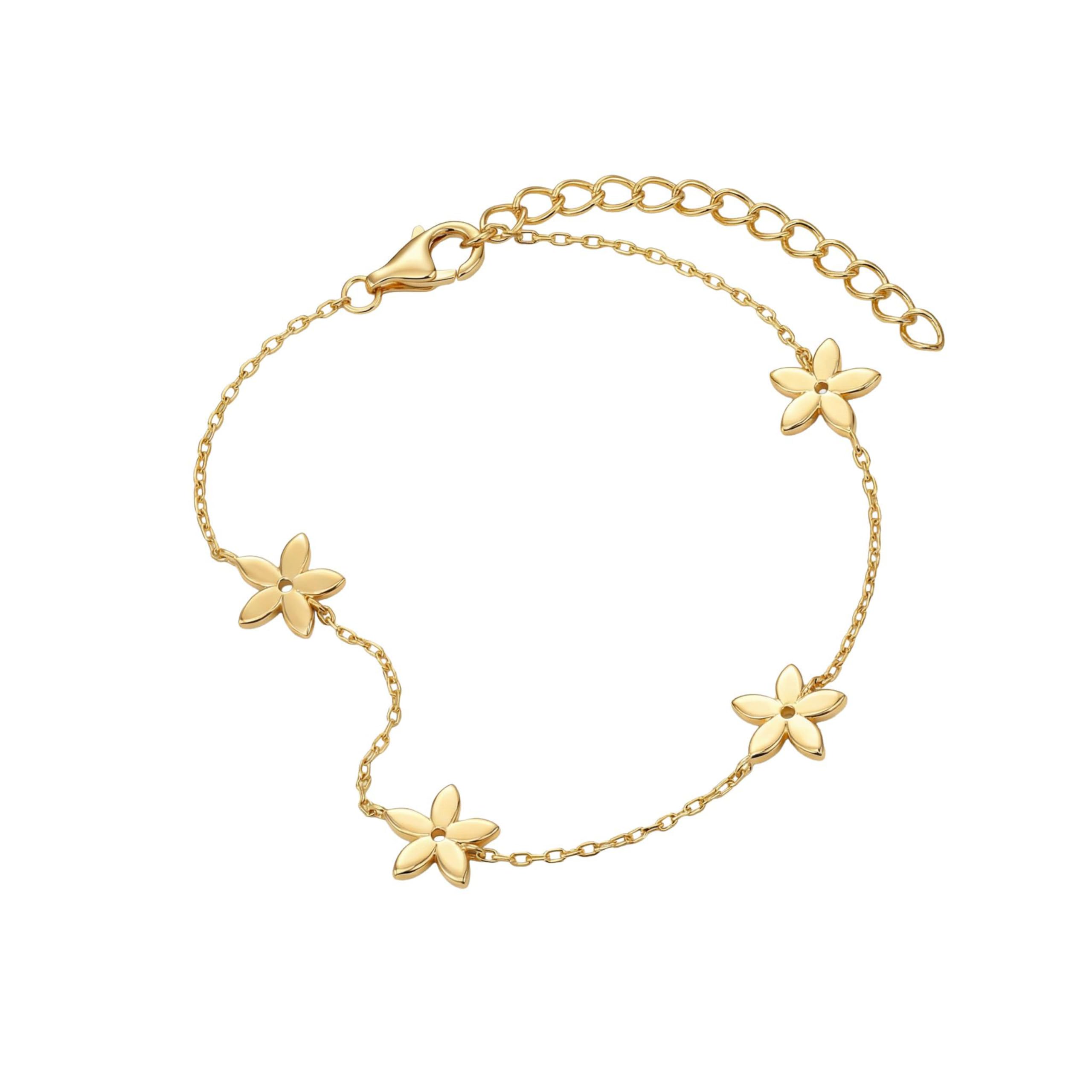 amor - Bracciale da Donna in Argento 925 - Placcato Oro/Dorato - Ciondolo a Fiore - AMR-B0014