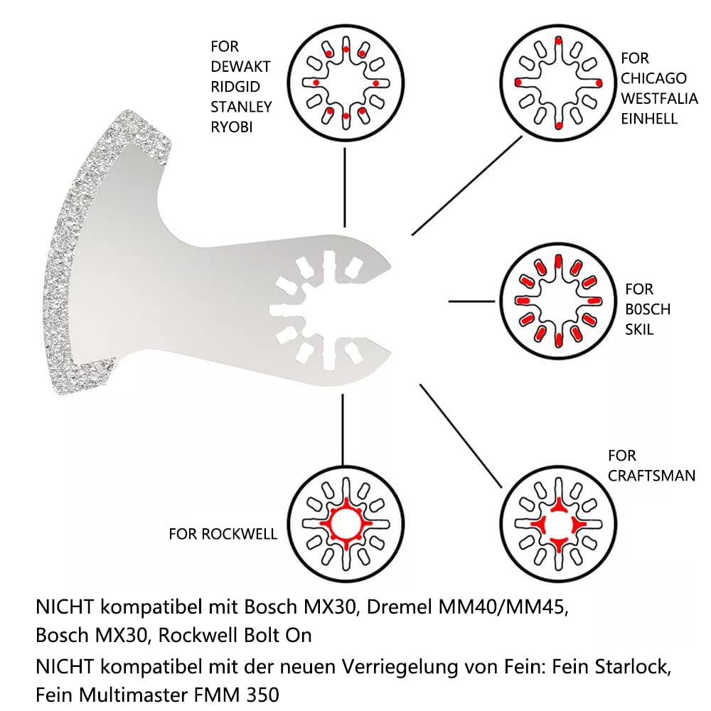 4 cuchillas oscilantes para extracción de lechada, multiherramienta de diamante semicírculo, herramienta de corte para eliminación de mortero de yeso (molienda afilada)