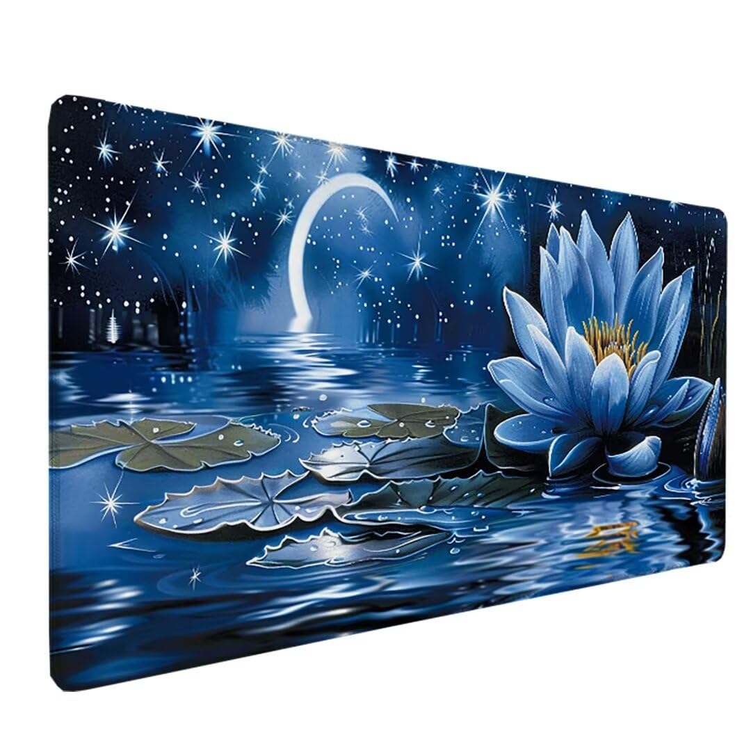 Alfombrilla Ratón XXL 150 x 80 cm, Tapete Escritorio Blanco, Impermeable Alfombrilla Ratón Gaming Loto, Bordes Cosidos Antideslizante Mousepad, Mejora la Precisión y la Velocidad 4-0