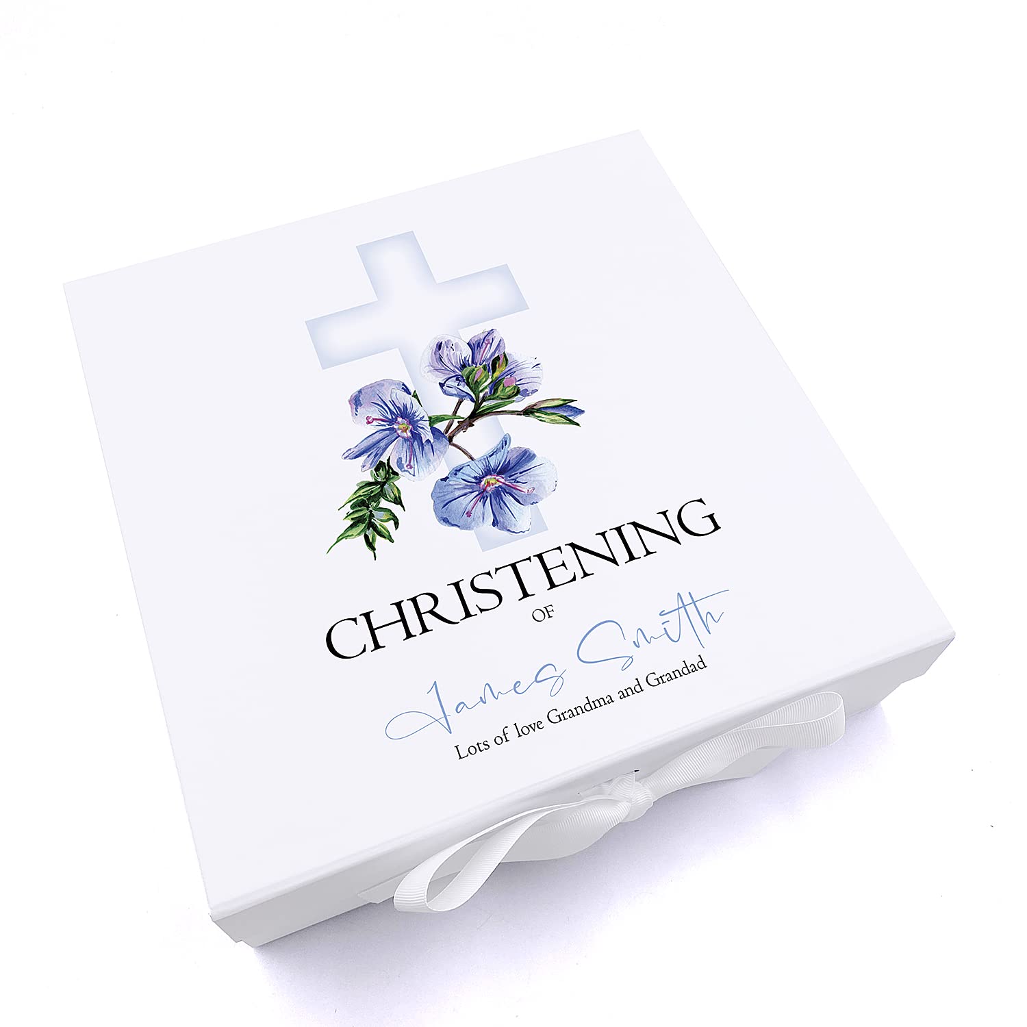 ukgiftstoreonline Personalised Christening Blue Cross Keepsake Memory Box Gift (Large)