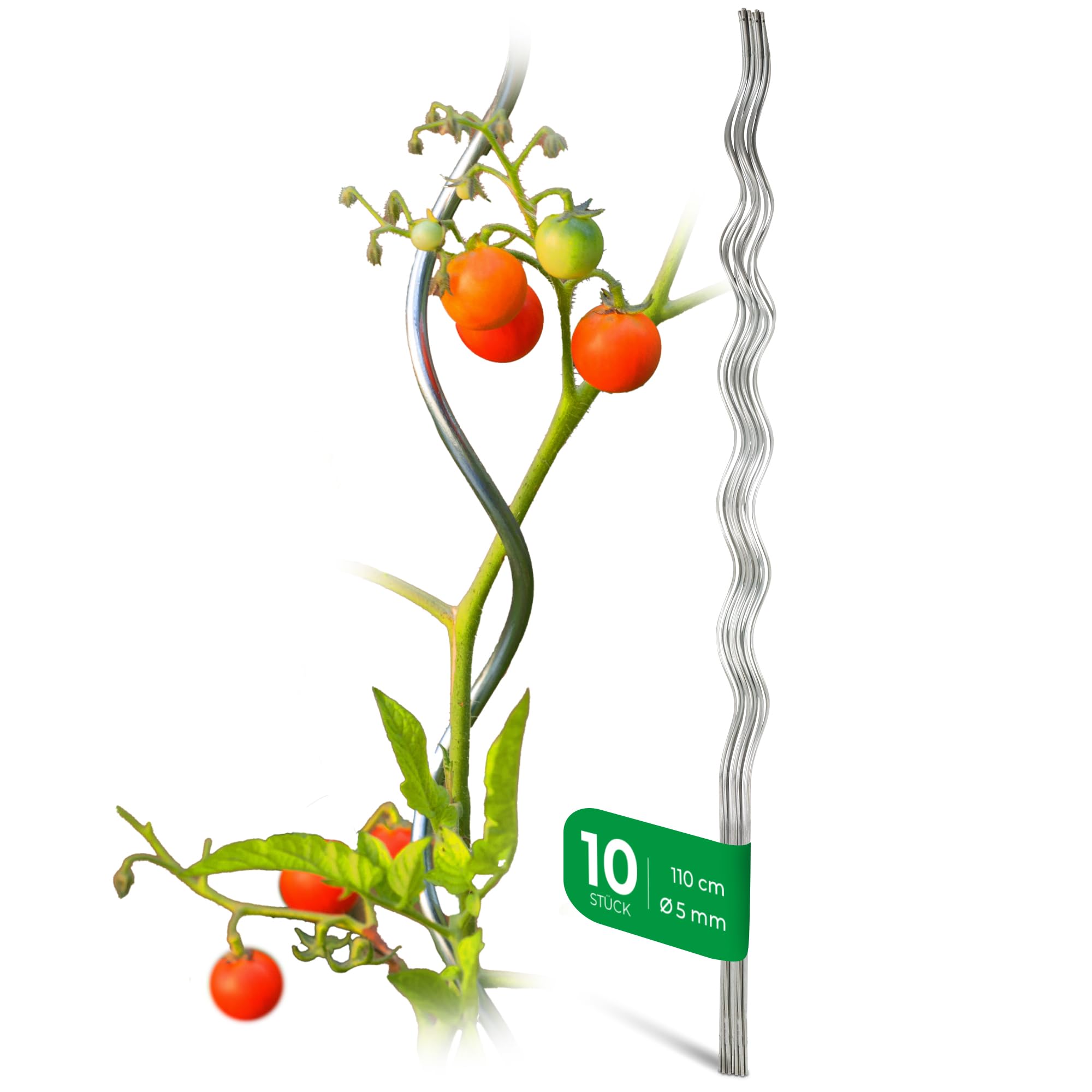 Novatool Lot de 10 tuteurs à tomates en spirale galvanisés - 110 cm x 5 mm de diamètre - 110 cm de diamètre